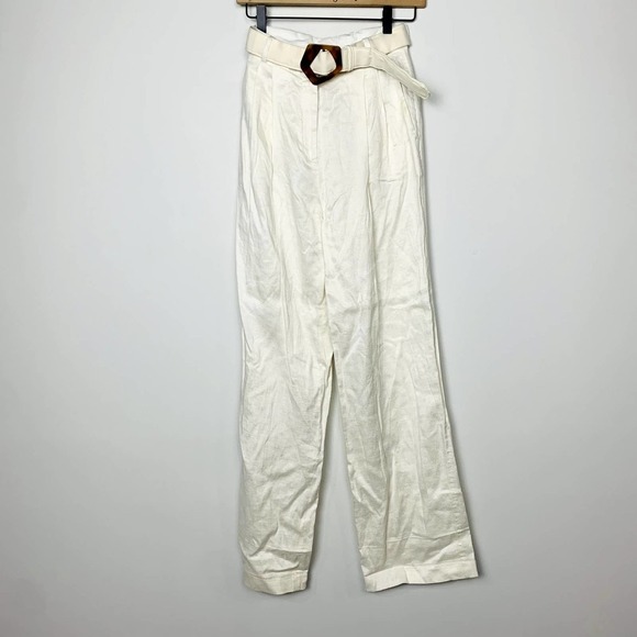 Hugo Boss Linen Blend High Waist Straight Tillia Trouser Pants W/ Belt Size 0 - Picture 1 of 10